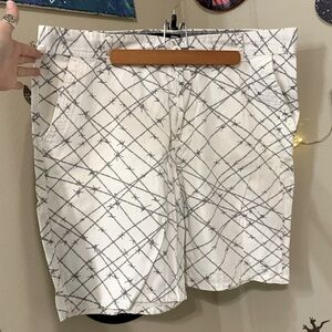 OP barbed wire white denim shorts